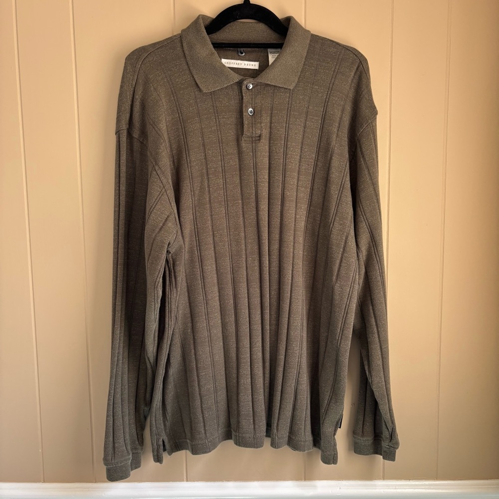 Geoffrey Beene Men’s Sweater Olive Long Sleeve Pullover Polo Shirt. Size Large